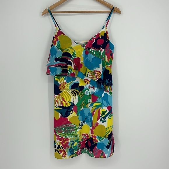 J. Crew Factory Tropical Printed Ruffle Cami Slip Dress Women’s Size 0 - Picture 2 of 10